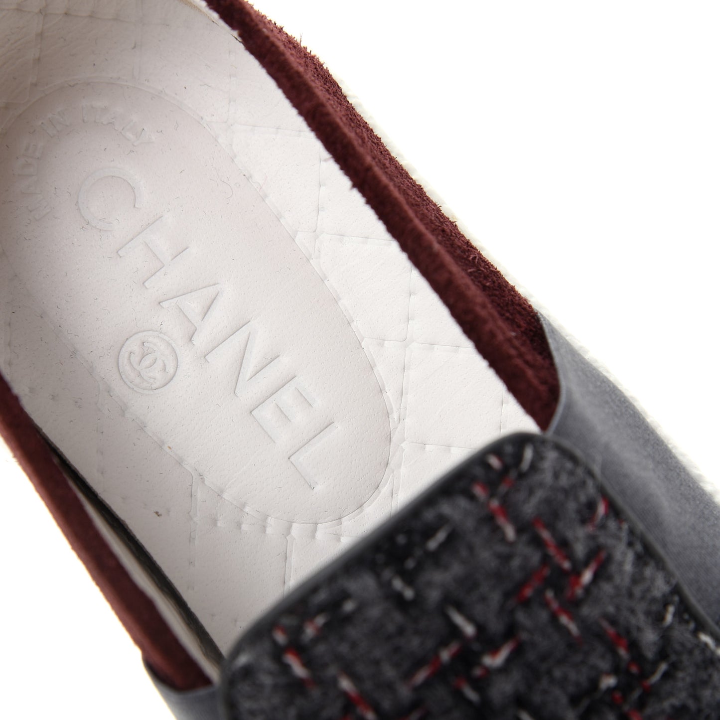 Suede Calfskin Tweed Sneakers 36 Burgundy Grey Red