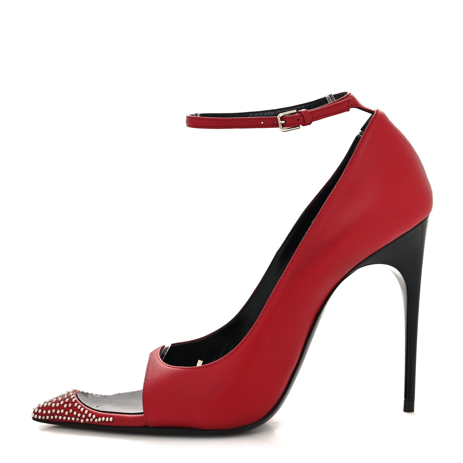 Saint Laurent Nappa Studded Palace 105 Open Toe Pumps 37 Rouge Eros 1 of 8