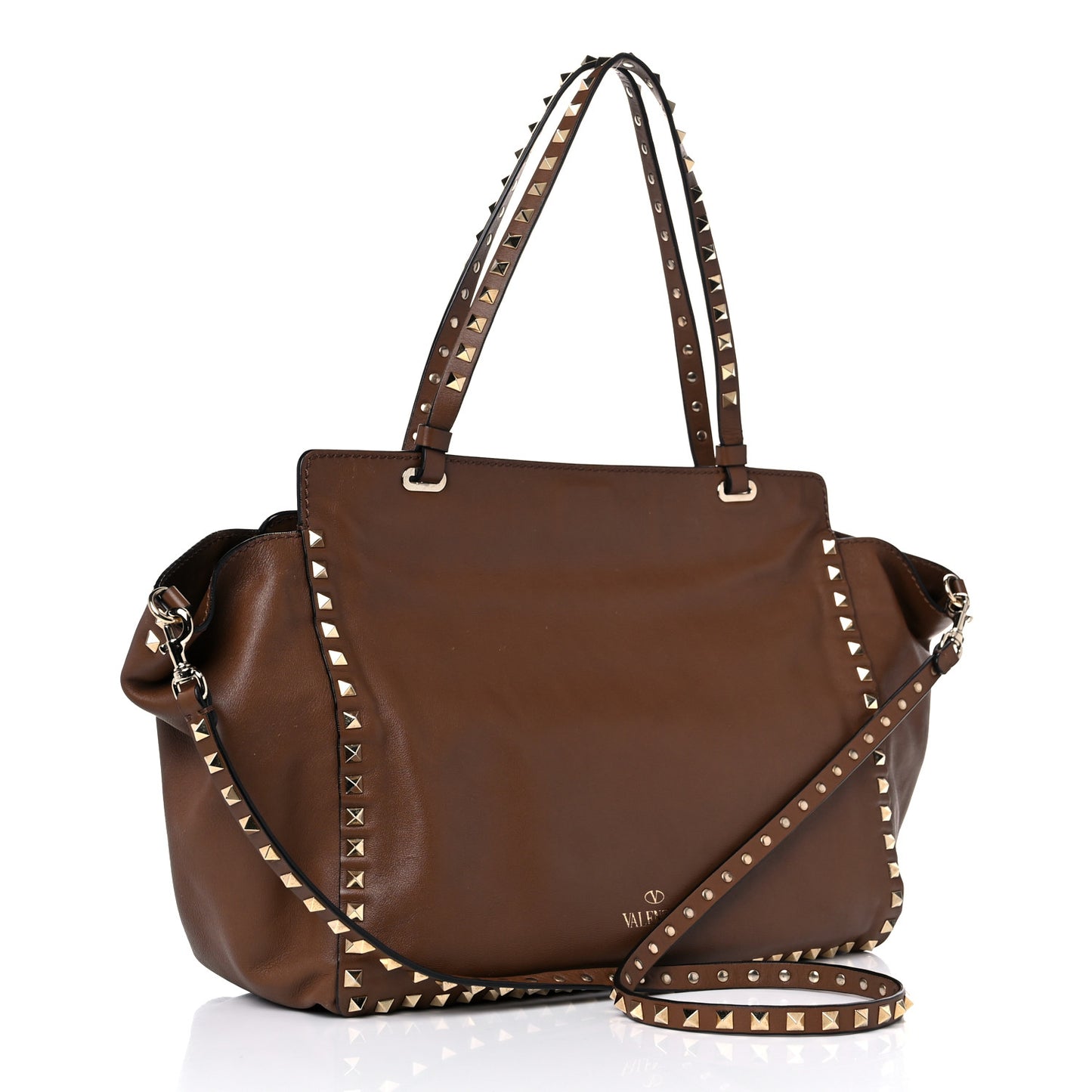 Vitello Medium Rockstud Tote Dark Noisette