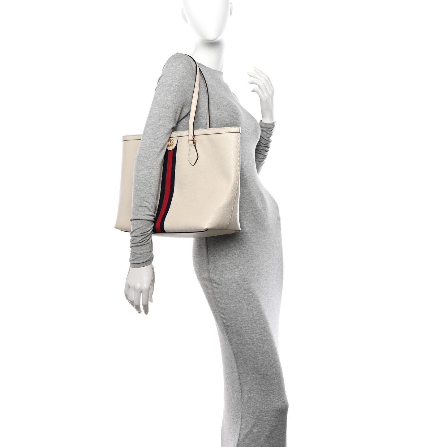 Textured Calfskin Web Ophidia Shopping Tote Ivory