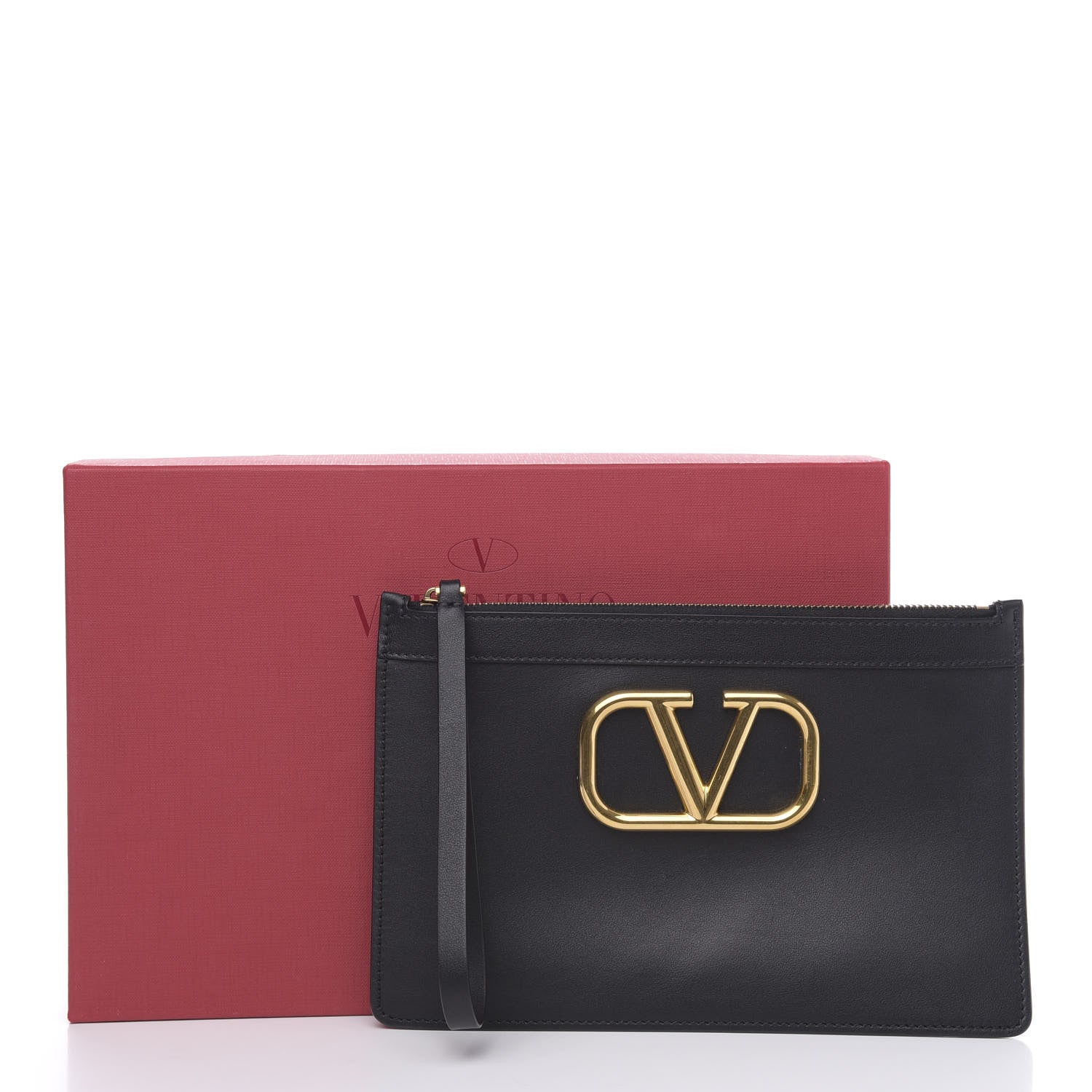 Valentino Garavani Calfskin Vlogo Zip Wristlet Pouch Black 8 of 8