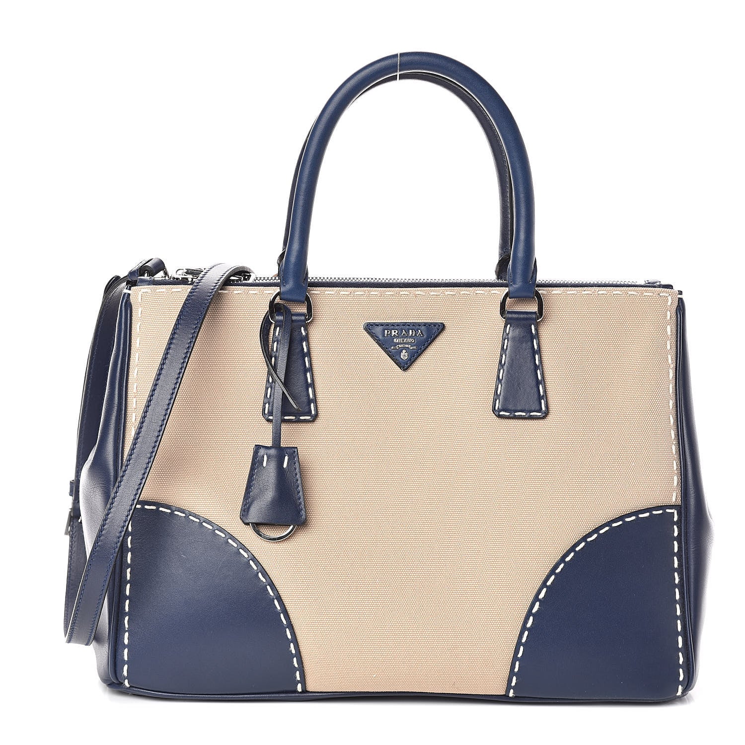 Prada Canvas Calfskin Medium City Stitch Tote Corda Royal 1 of 9