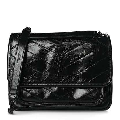 Saint Laurent Crinkled Lambskin Matelasse Monogram Baby Niki Chain Satchel Black 1 of 8