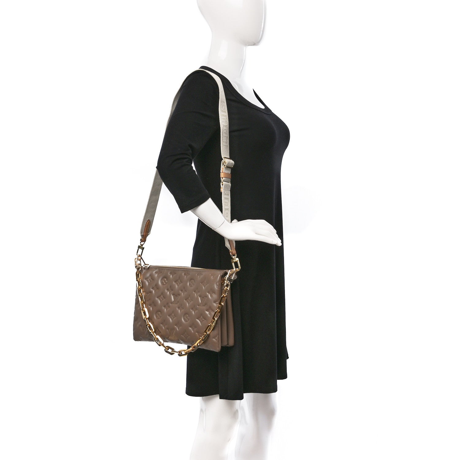 Louis Vuitton Lambskin Embossed Monogram Coussin PM Taupe 2 of 12