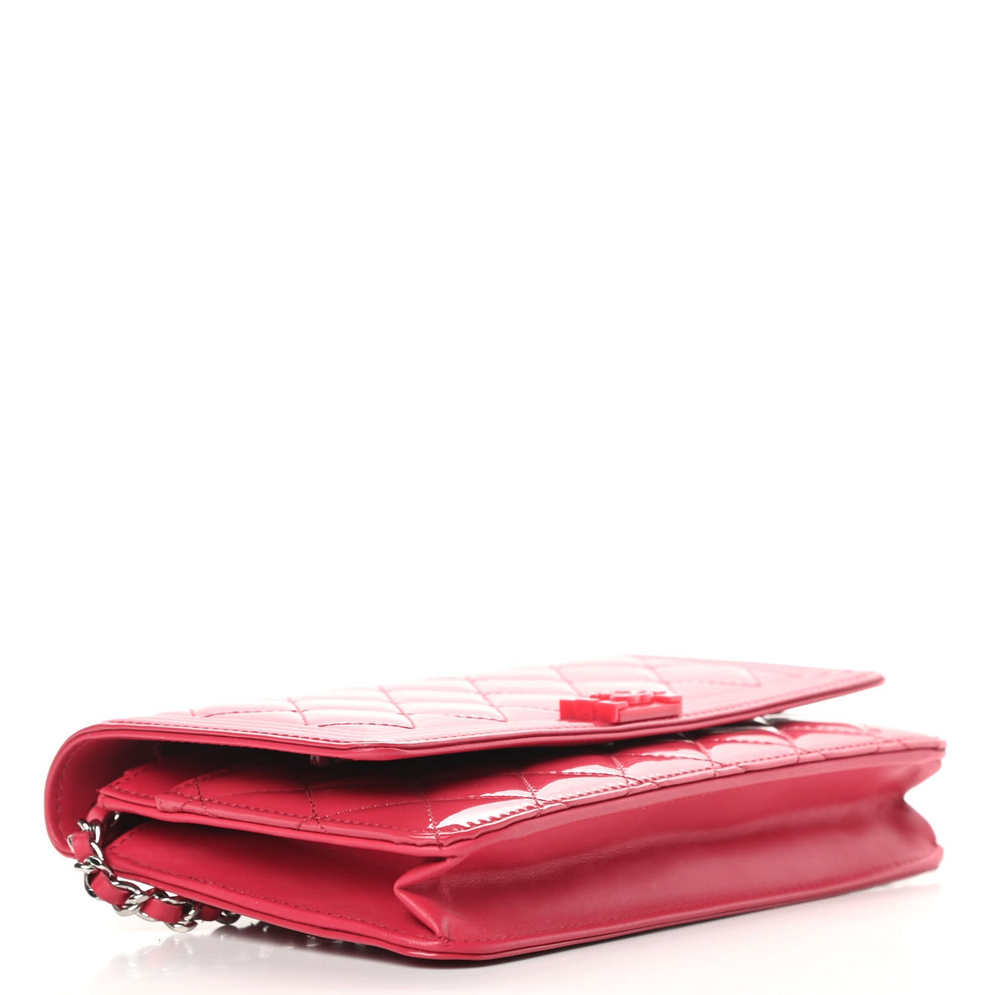Patent Calfskin Quilted Boy Wallet On Chain WOC Pink