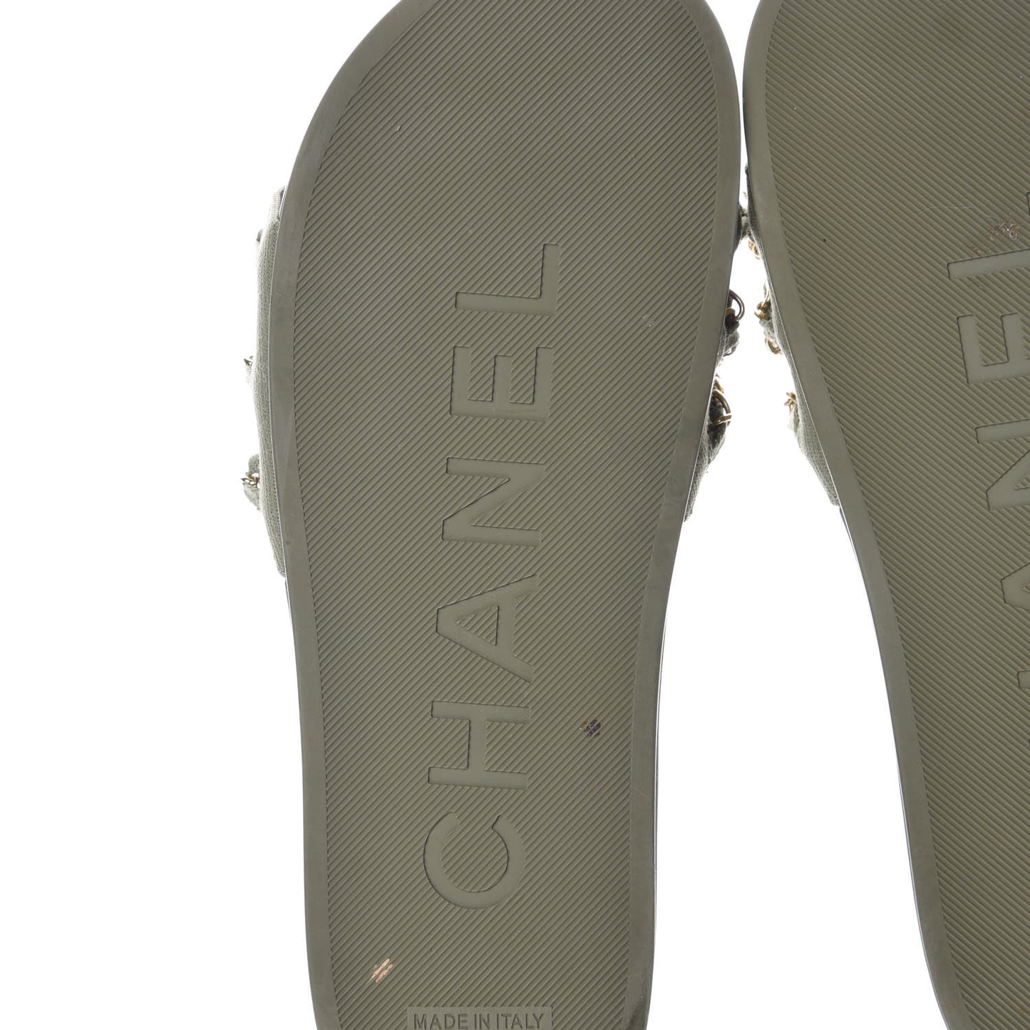 Canvas Chain Flat Sandals 38 Khaki