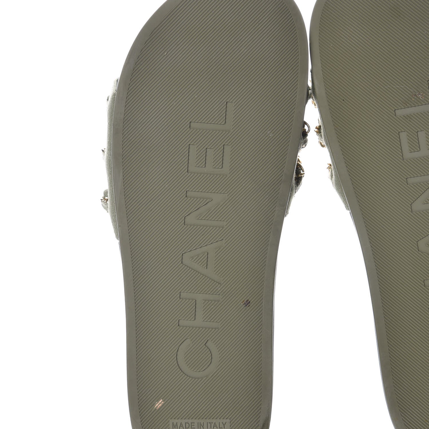 Chanel Canvas Chain Flat Sandals 38 Khaki 6 of 10
