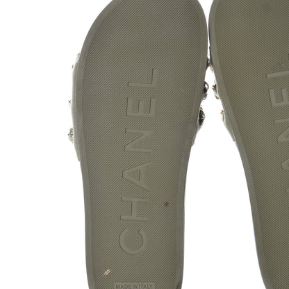 Chanel Canvas Chain Flat Sandals 38 Khaki 6 of 10