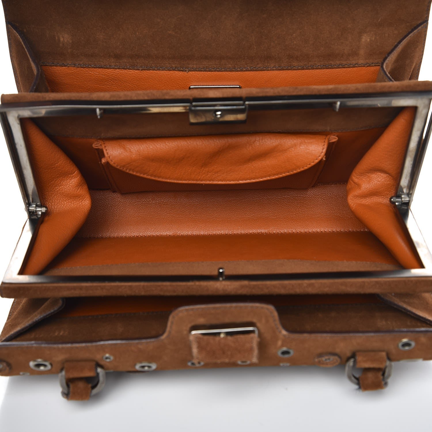 Prada Suede Grommet Frame Satchel Tabacco 7 of 10