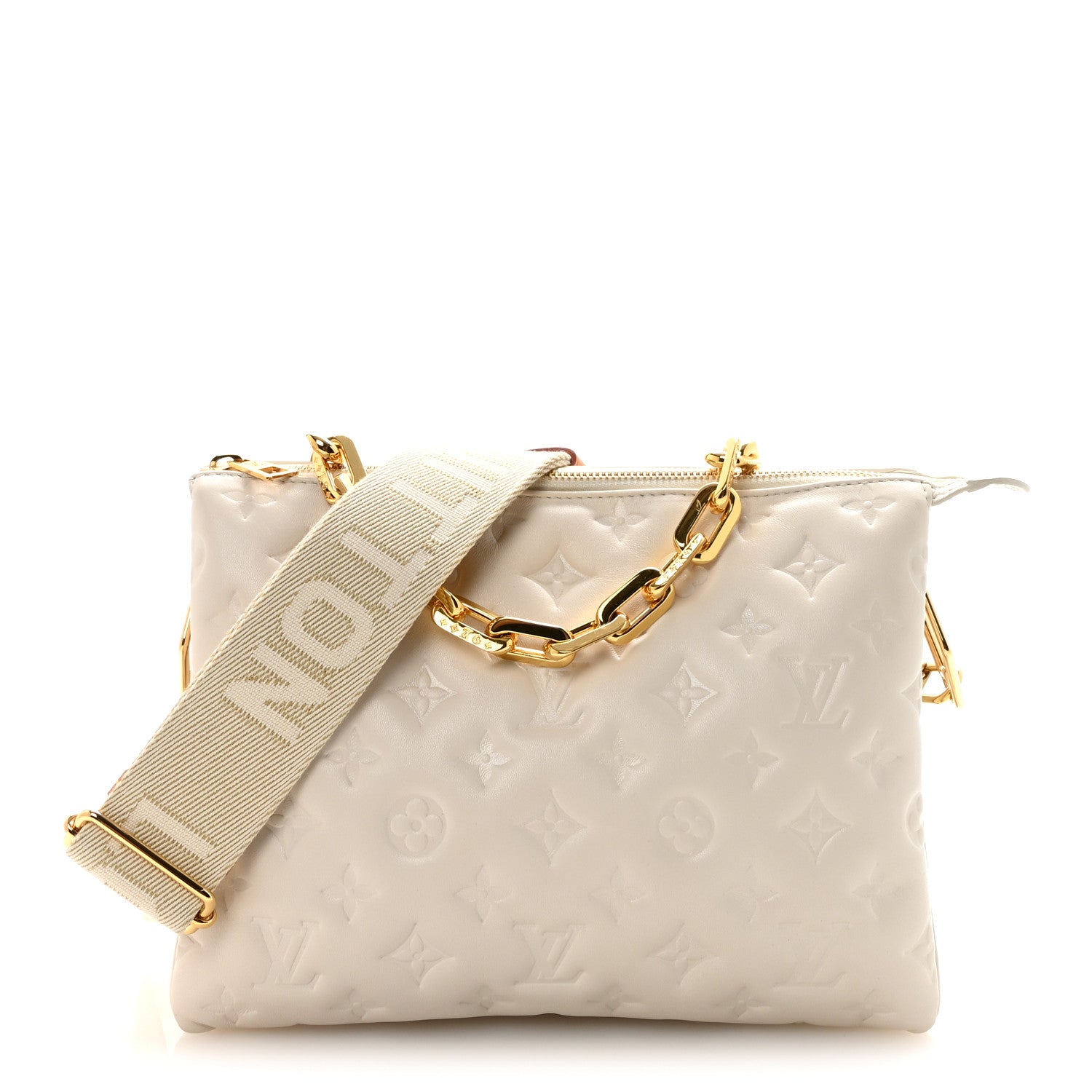 Louis Vuitton Lambskin Embossed Monogram Coussin PM White 1 of 9