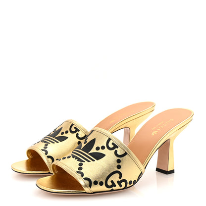 Gucci X ADIDAS Nappa Silk Charlotte Monogram Jumbo GG Trefoil 75mm Slide Sandals 39.5 King Gold Black 4 of 10