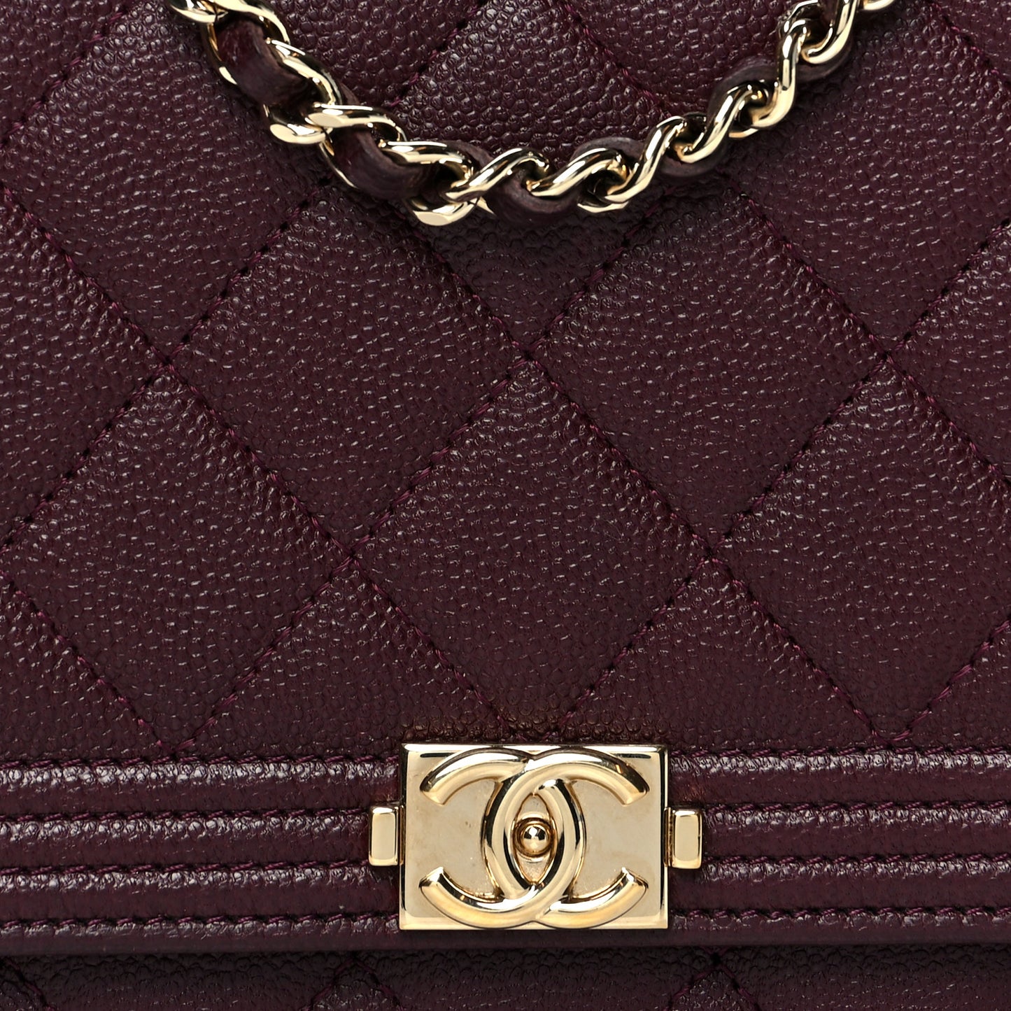 Caviar Quilted Boy Wallet On Chain WOC Dark Purple