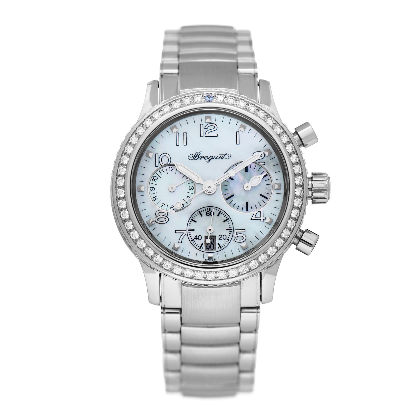 Stainless Steel Diamond Bezel Sapphire Blue Mother of Pearl 33mm Type XX Transatlantique Automatic Watch 4821ST/59/S76