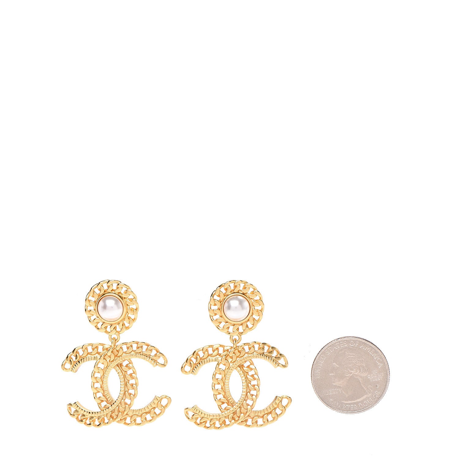 Chanel Metal Pearl CC Chain Drop Earrings Gold 2 of 4