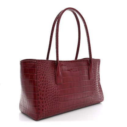 Chanel Calfskin Crocodile Embossed Archetype Small Shopping Tote Burgundy 2 of 9