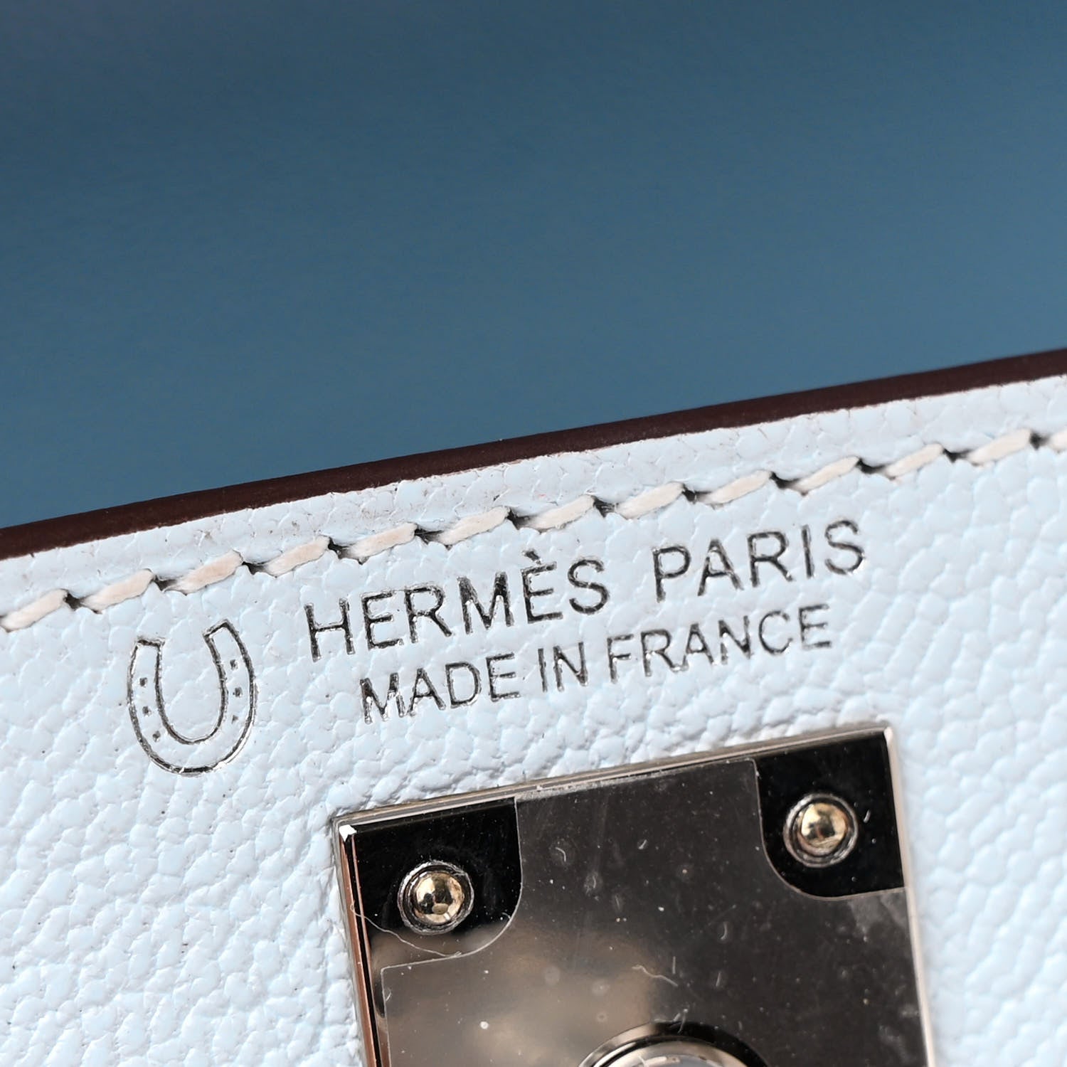 Hermes Chevre Mysore Horseshoe Mini Kelly Sellier 20 Bleu Brume Nata 5 of 13