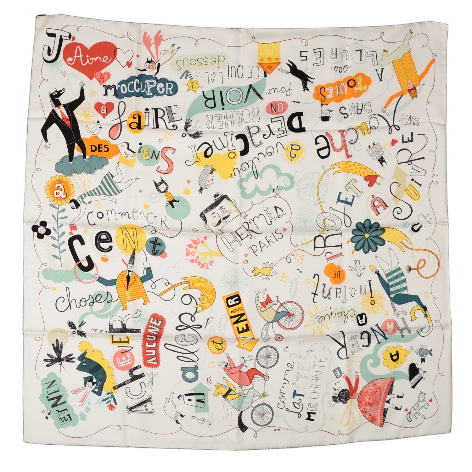 Hermes Silk Les Confessions Scarf 90 Blanc Jaune Noir 2 of 5