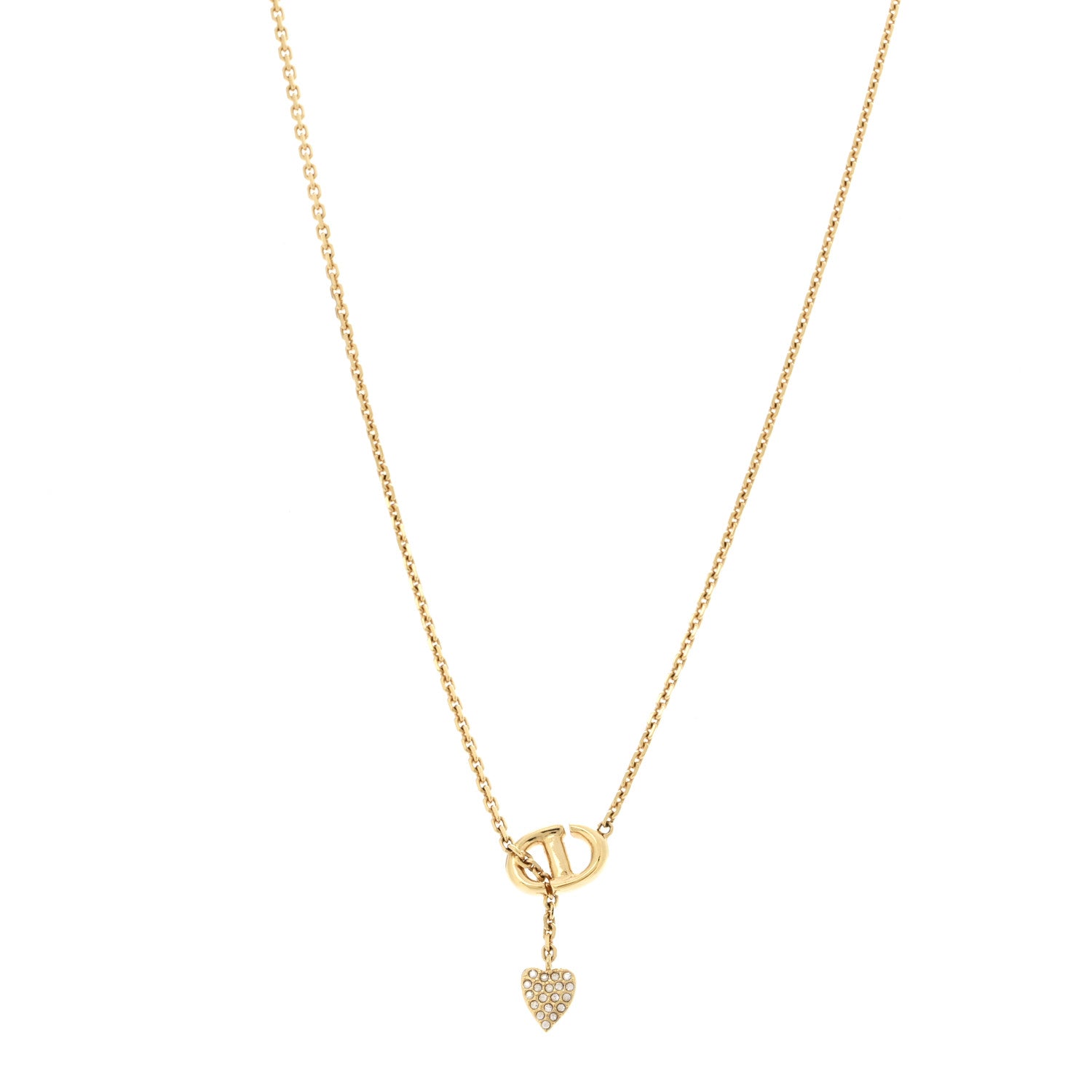 Christian Dior Crystal CD Heart Pendant Necklace Gold 1 of 7