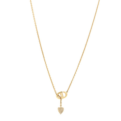 Christian Dior Crystal CD Heart Pendant Necklace Gold 1 of 7