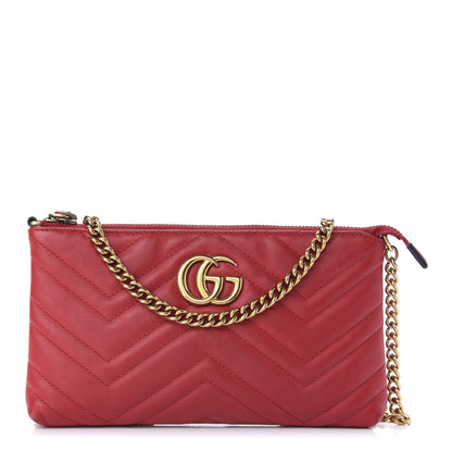 Gucci Calfskin Matelasse Mini GG Marmont Chain Bag Hibiscus Red 1 of 9