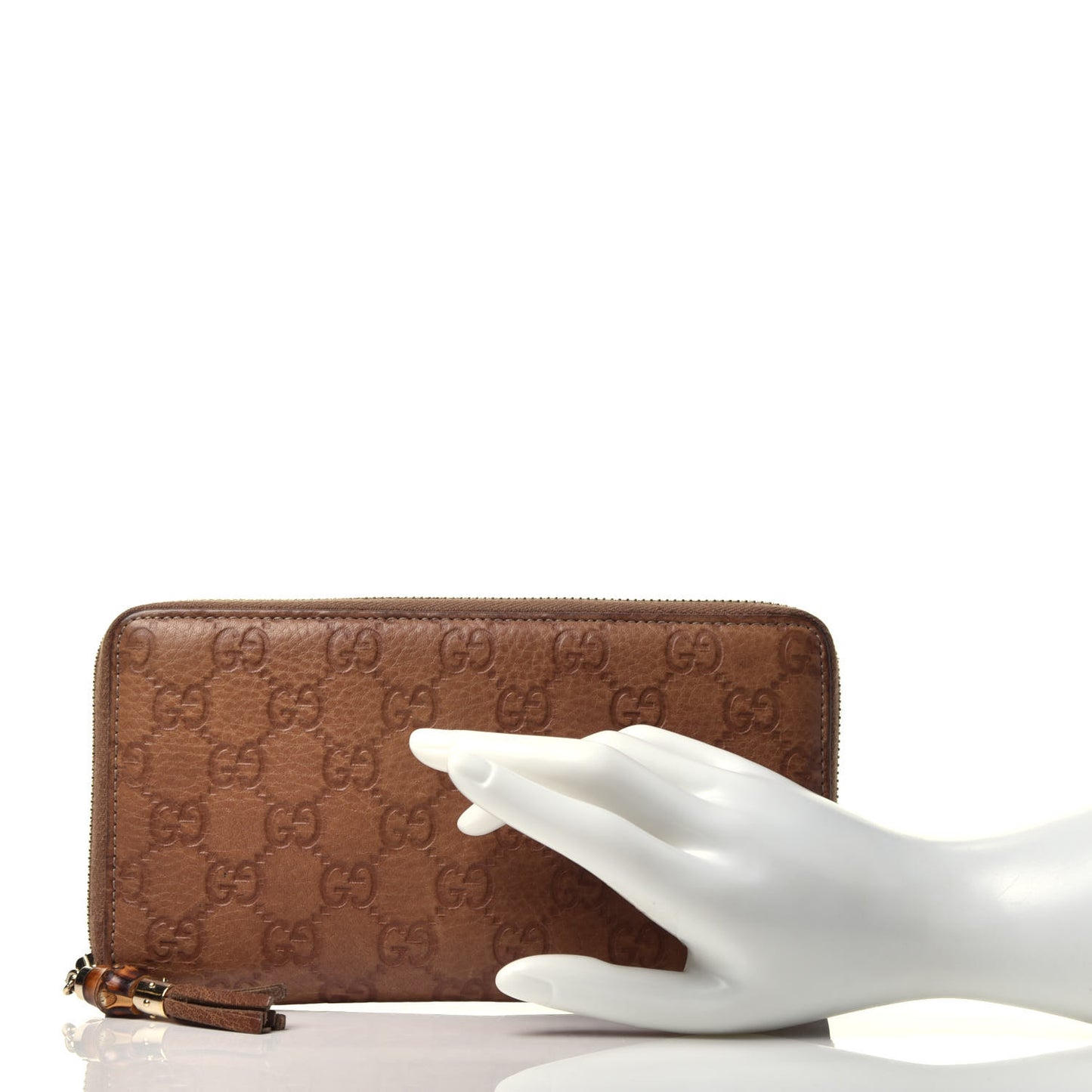 Guccissima Bamboo Tassel Zip Around Wallet Natural Brown