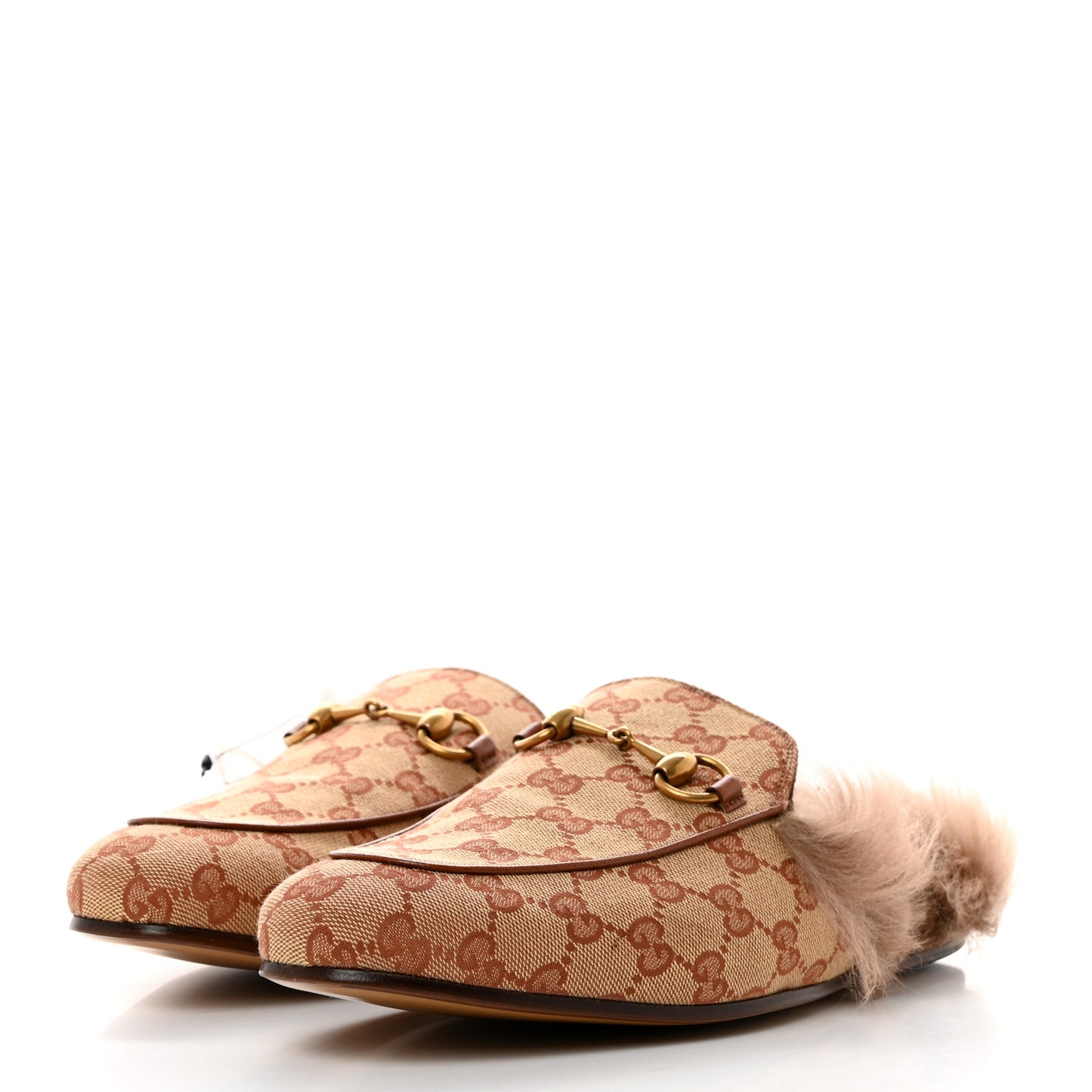 GG Monogram Fur Mens Princetown Slippers 7 Beige Ruggine Rust
