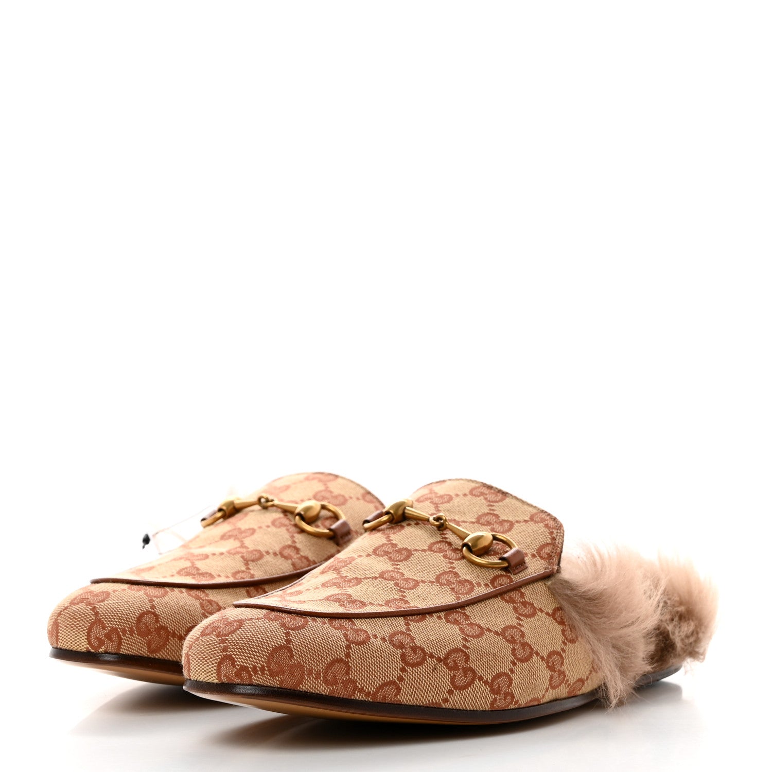 Gucci GG Monogram Fur Mens Princetown Slippers 7 Beige Ruggine Rust 3 of 8