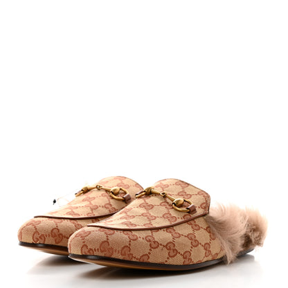 Gucci GG Monogram Fur Mens Princetown Slippers 7 Beige Ruggine Rust 3 of 8