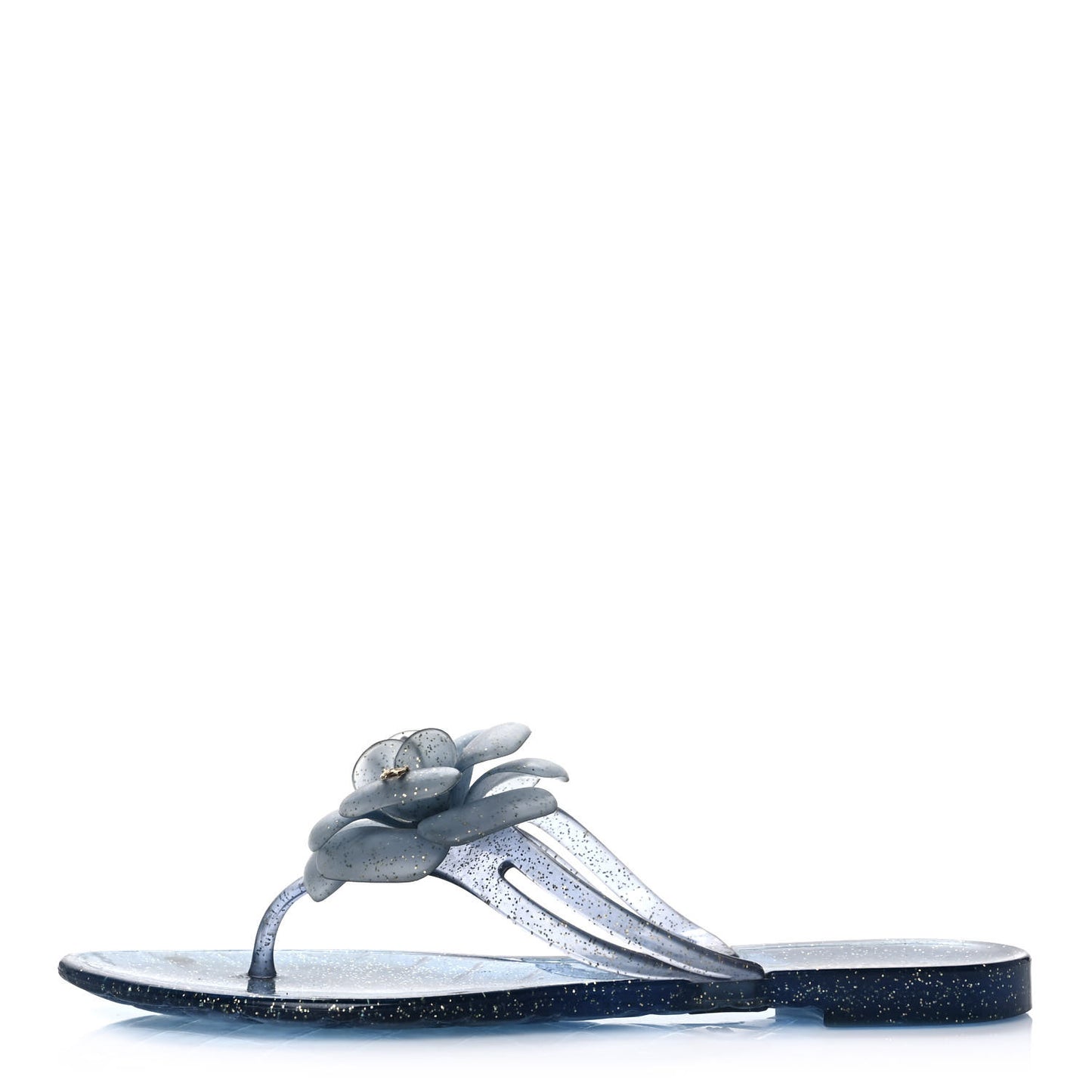 Jelly Camellia Glitter Thong Sandals 36 Blue