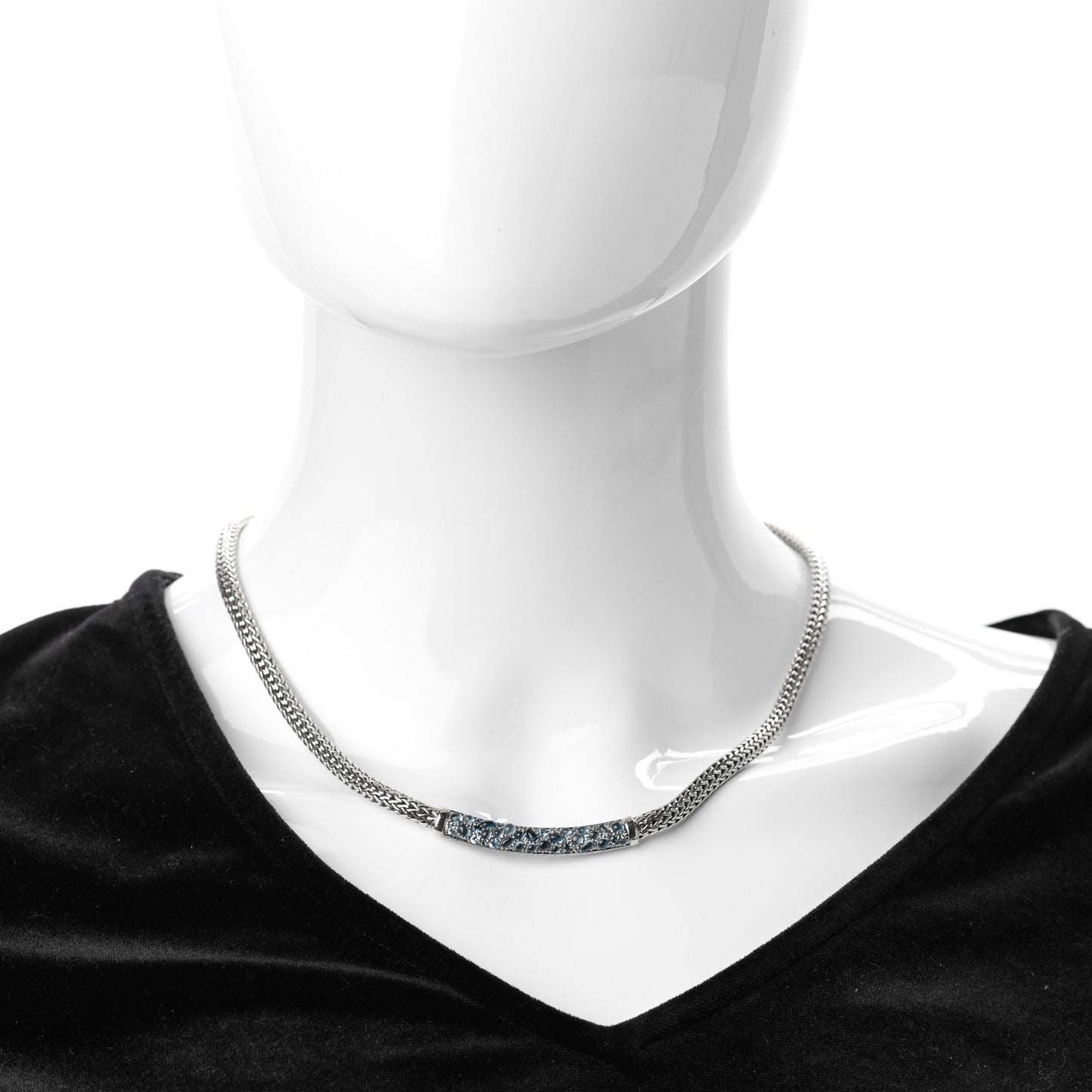 Sterling Silver Blue Topaz Blue Zircon Classic Chain Necklace