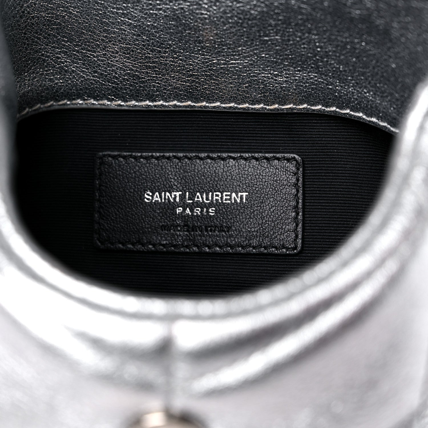 Saint Laurent Metallic Lambskin Monogram Loulou Puffer Pouch Clutch Silver 6 of 10
