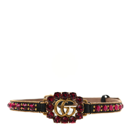 Gucci Calfskin Crystal Embellished Double G Choker Necklace Red 1 of 5