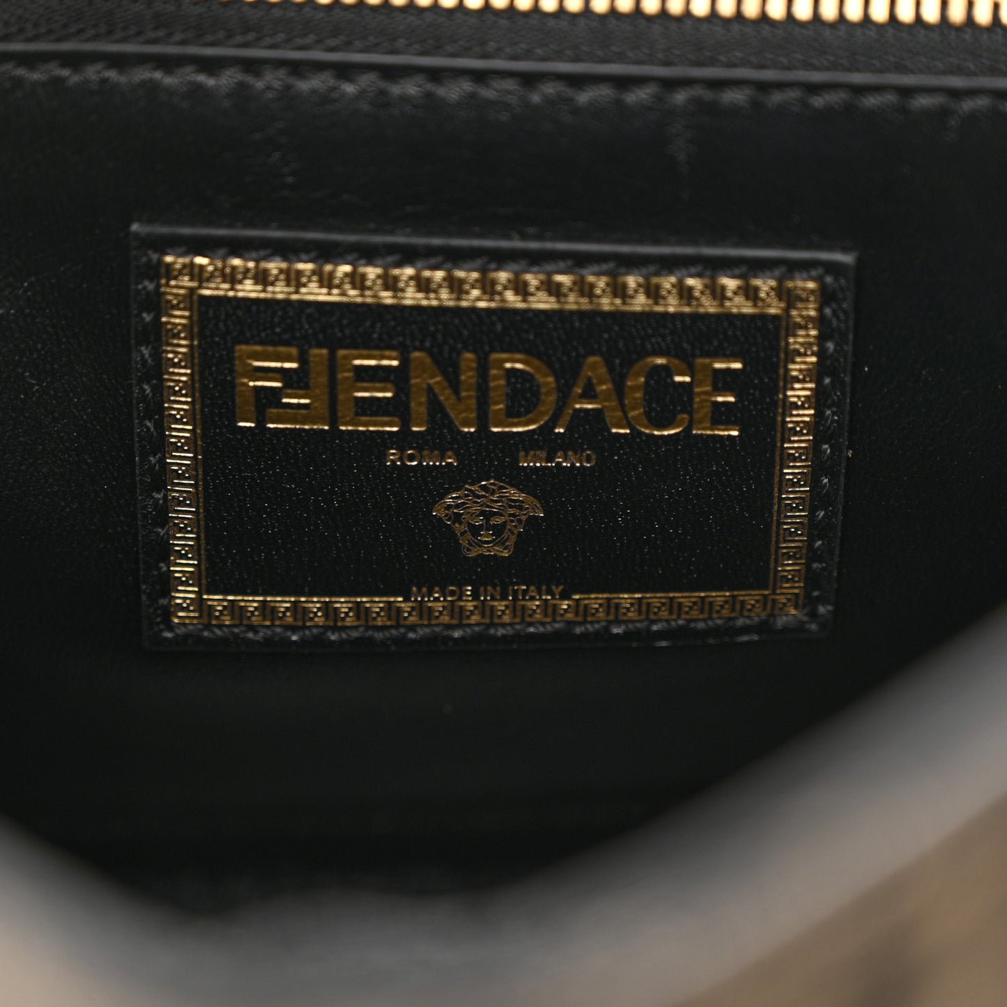 X FENDI Grained Calfskin Fendace Medium La Medusa Top Handle Bag Black Brown