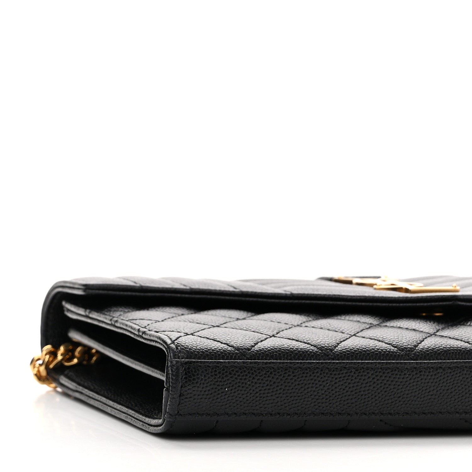 Saint Laurent Grain De Poudre Mixed Matelasse Triquilt Monogram Chain Wallet Black 8 of 11