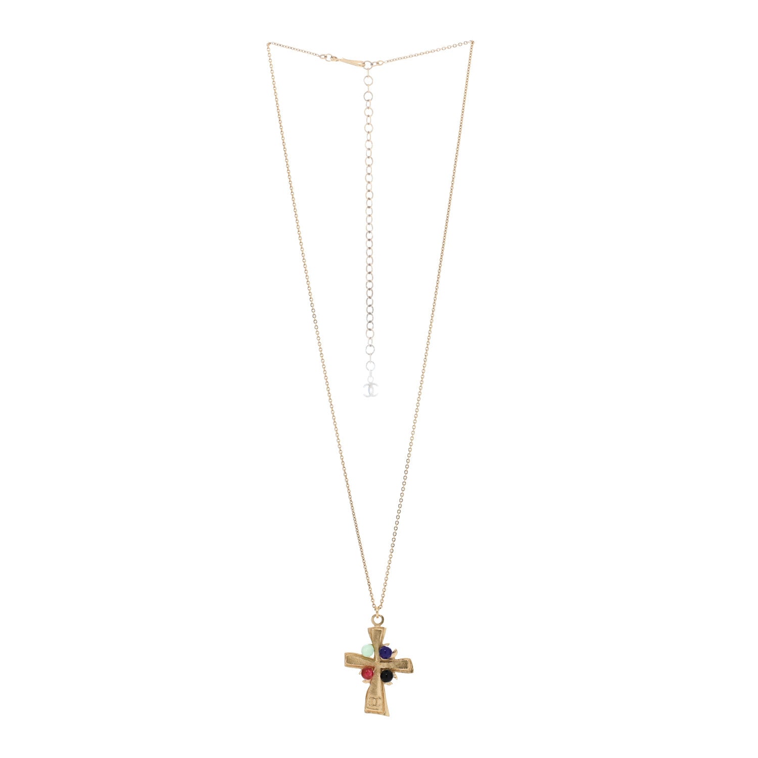 Chanel Gripoix CC Cross Pendant Necklace Gold 3 of 5
