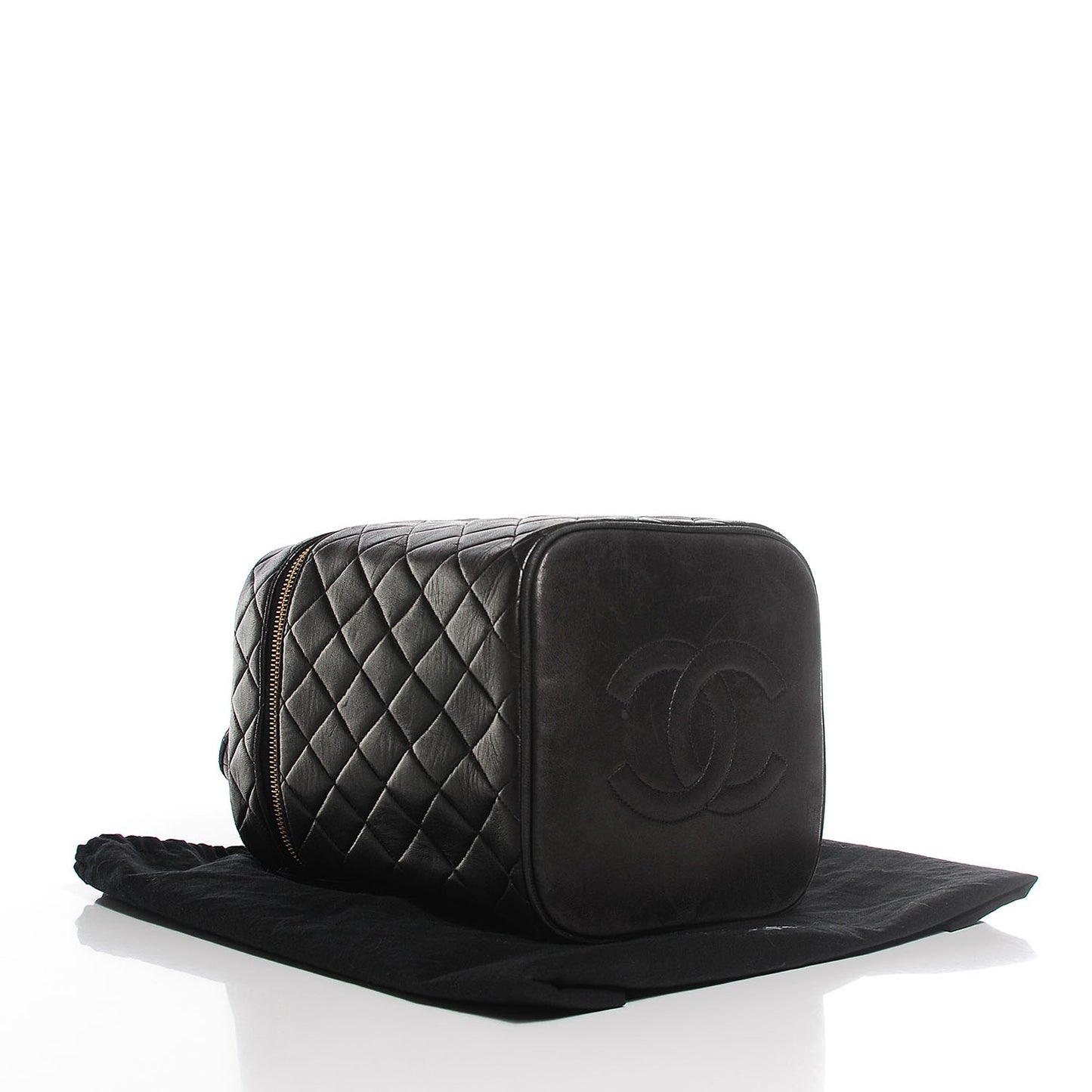 Lambskin Quilted Large Cosmetic Case Black