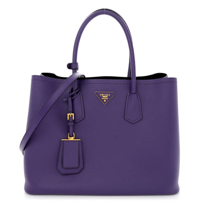 Prada Saffiano Cuir Large Double Bag Viola Black 1 of 12