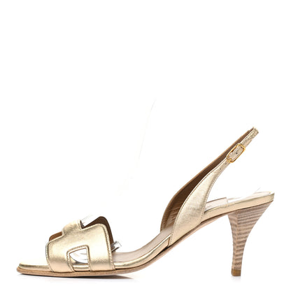 Hermes Metallic Nappa Night 70 Slingback Sandals 37 Gold 1 of 12