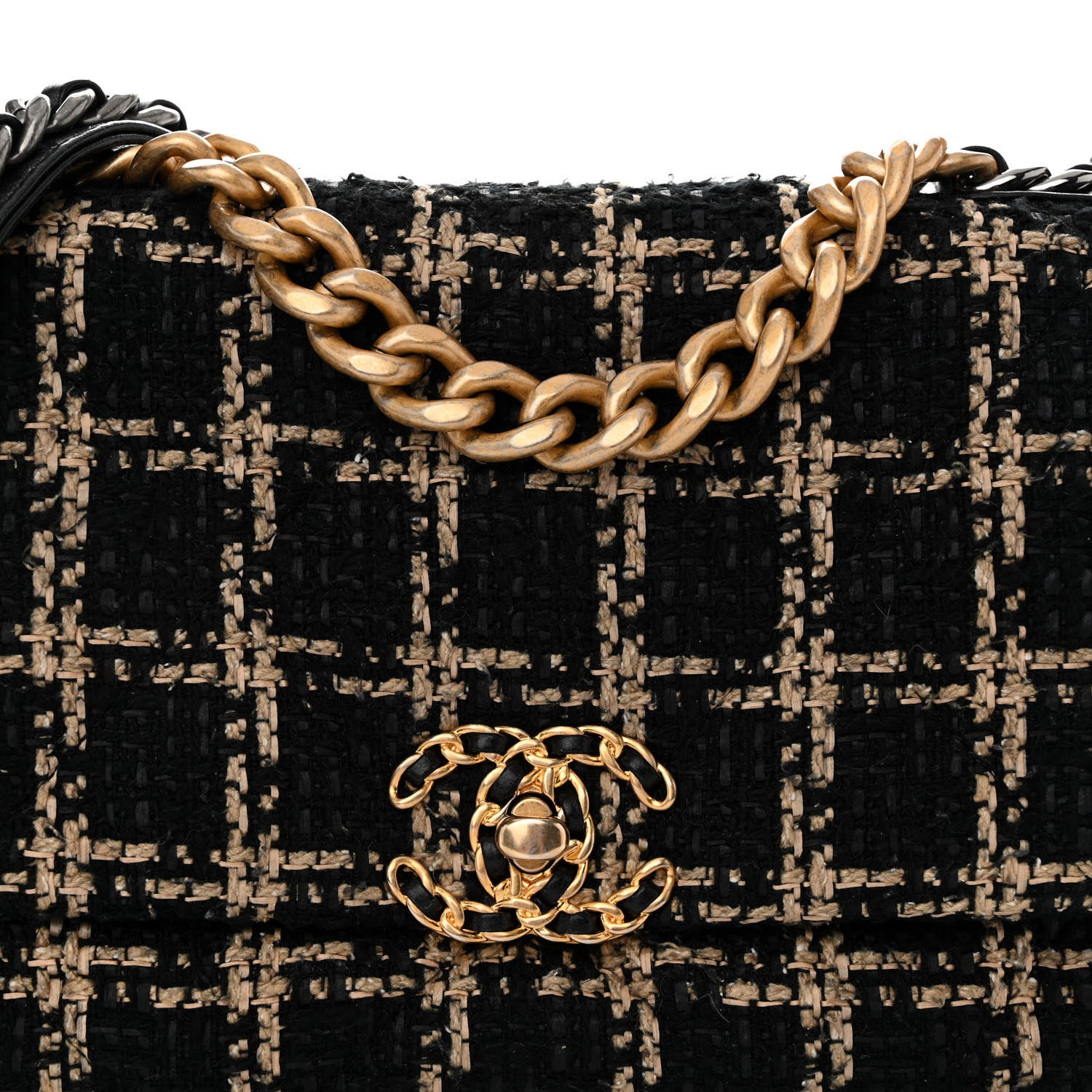 Chanel Tweed Quilted Medium Chanel 19 Flap Black Beige 8 of 12