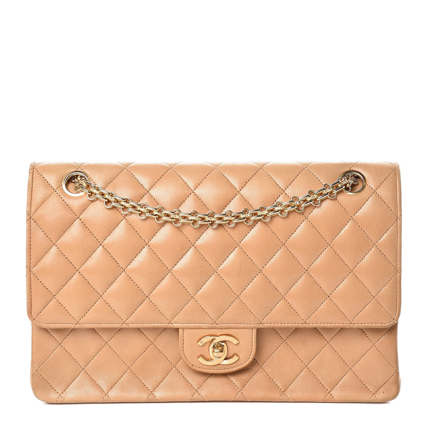 Lambskin Quilted Medium Bijoux Chain Double Flap Beige