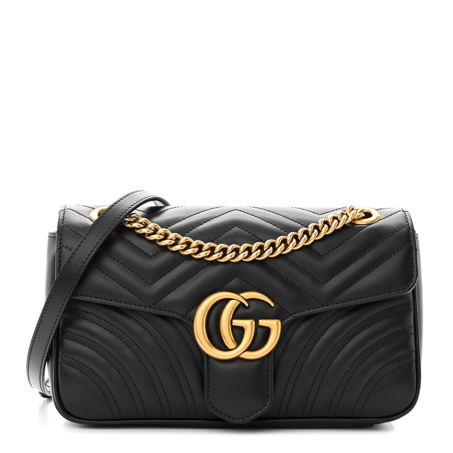 Calfskin Matelasse Small GG Marmont Shoulder Bag Black