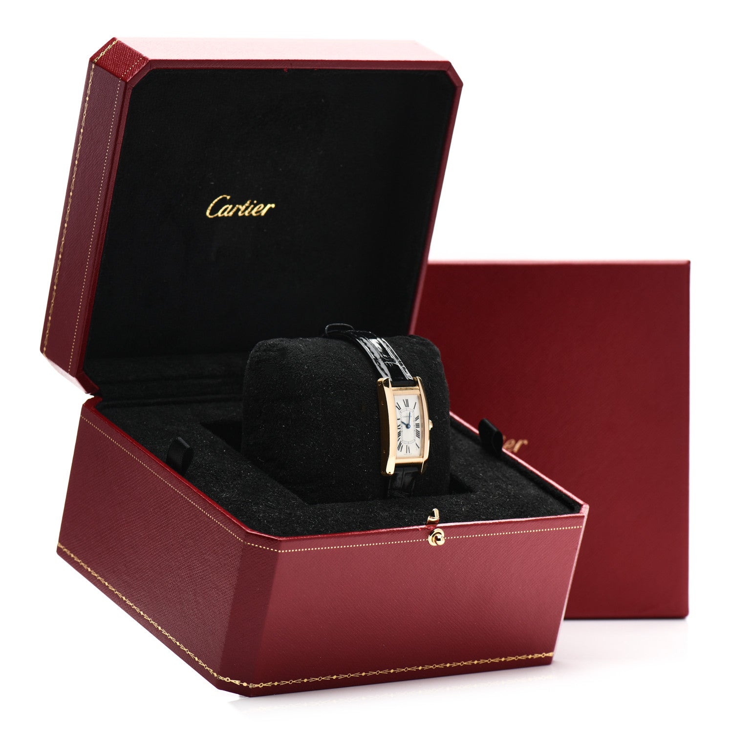 Cartier 18K Yellow Gold Alligator 19mm Tank Americaine Quartz Watch 7 of 7