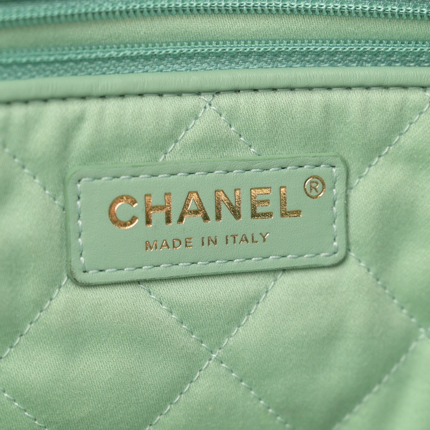 Shiny Calfskin Quilted Chanel 22 Light Green