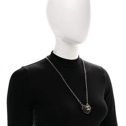 Chanel Tweed Lambskin CC Heart Locket Necklace Gold Black Beige 2 of 9