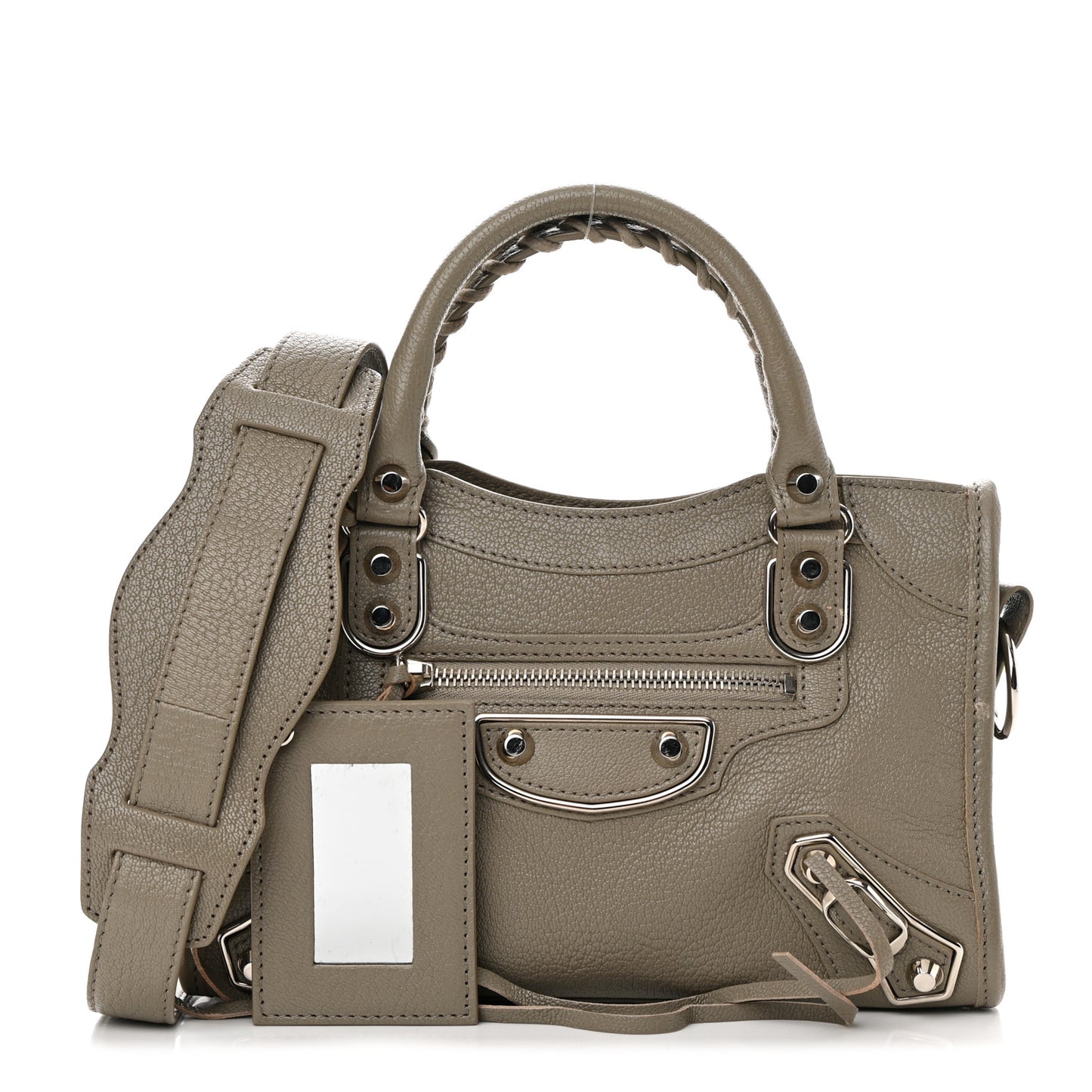 Chevre Silver Metallic Edge Hardware Mini City Gris Taupe