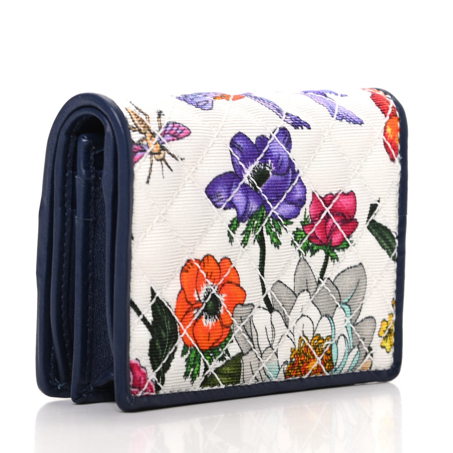 Canvas Flora Floral Trapuntata Zumi Card Case Wallet Great White Multicolor Blue Agata