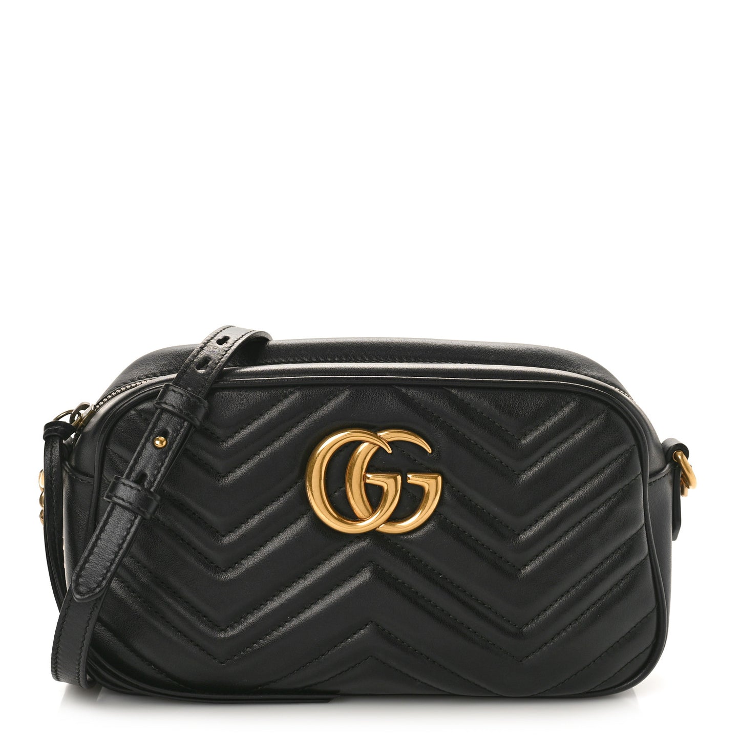 Calfskin Matelasse Small GG Marmont Chain Shoulder Bag Black