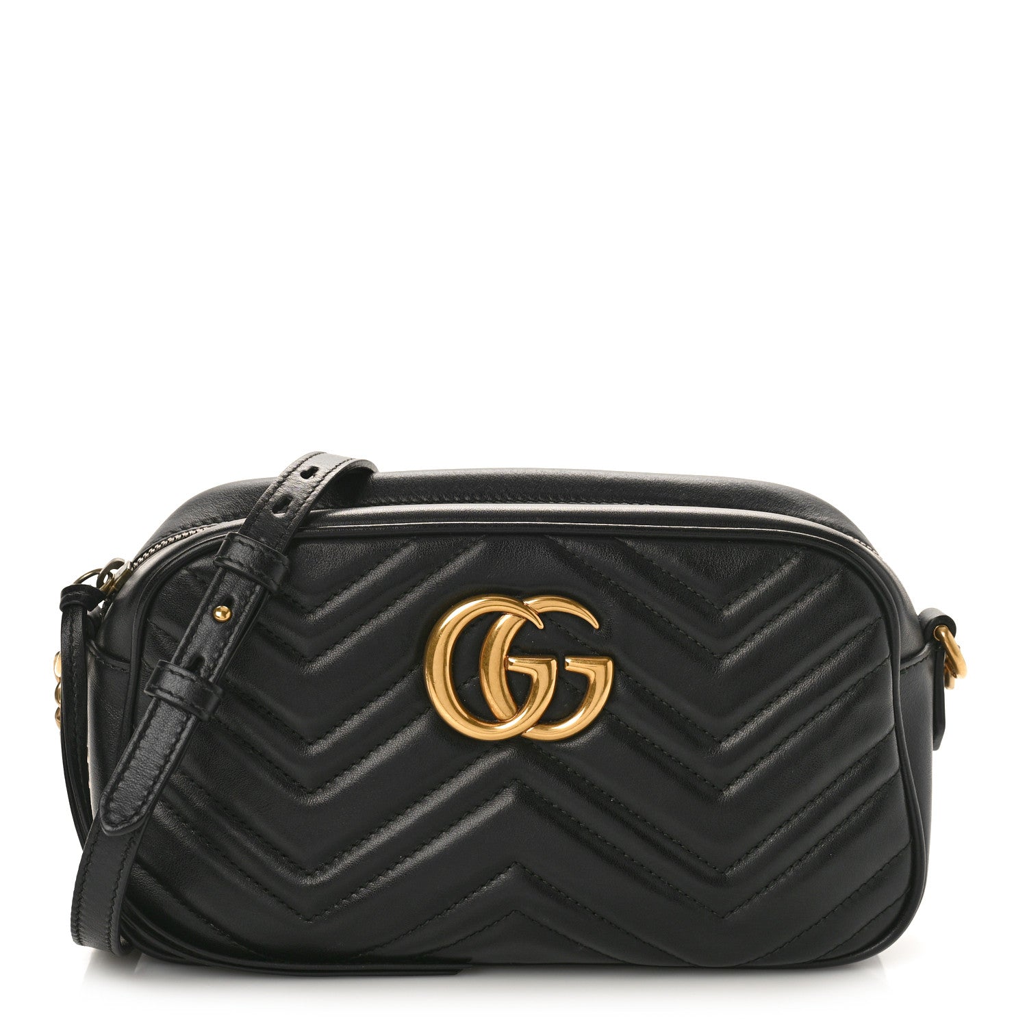 Gucci Calfskin Matelasse Small GG Marmont Chain Shoulder Bag Black 1 of 11