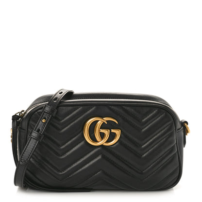 Gucci Calfskin Matelasse Small GG Marmont Chain Shoulder Bag Black 1 of 11