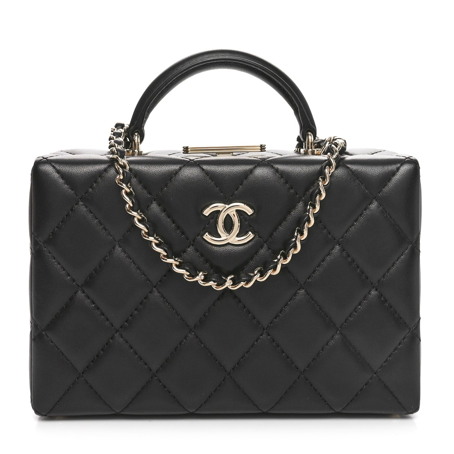 Chanel Lambskin Quilted Small CC Top Handle Box Bag Black 1 of 10